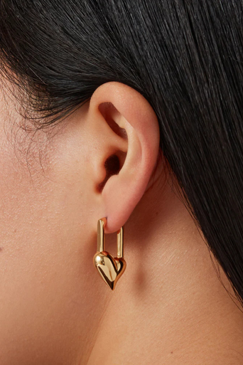 Jenny Bird Padlock Heart Earrings on ear