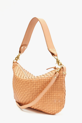 Clare V Moyen Messenger Woven Checker Bisque side