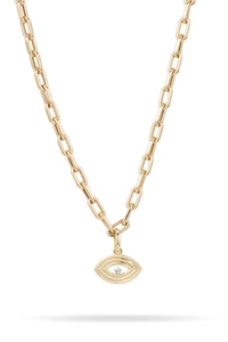 Adina Reyter Groovy Large Diamond Evil Eye Charm on italian link chain