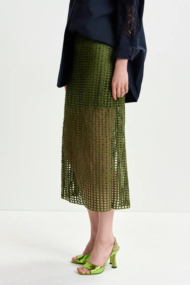Essentiel Handkerchief Sequin Mesh Midi Skirt side