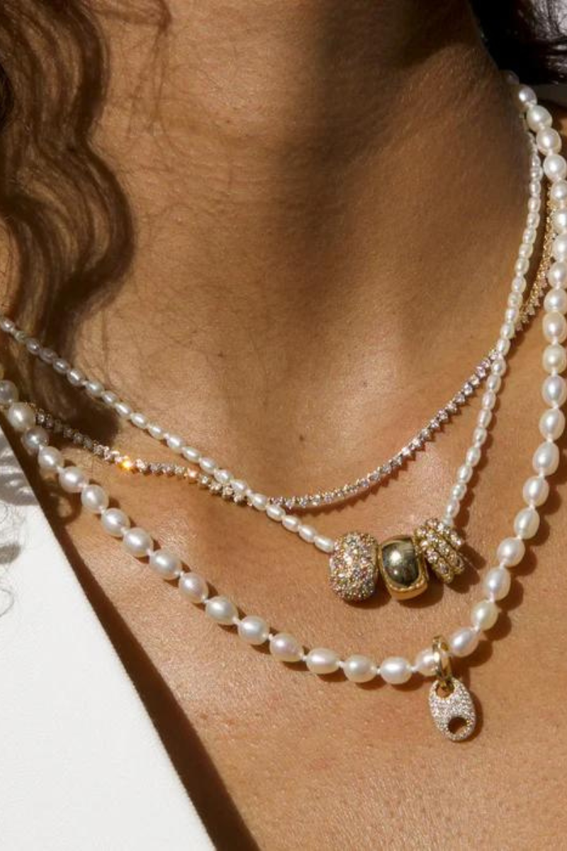 Adina Reyter Tiny Seed Pearl Necklace on model