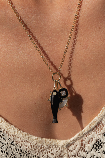 Santorini Necklace close up on model