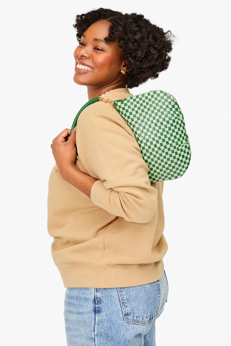 Clare V Petit Moyen Messenger in Fern Mist on back