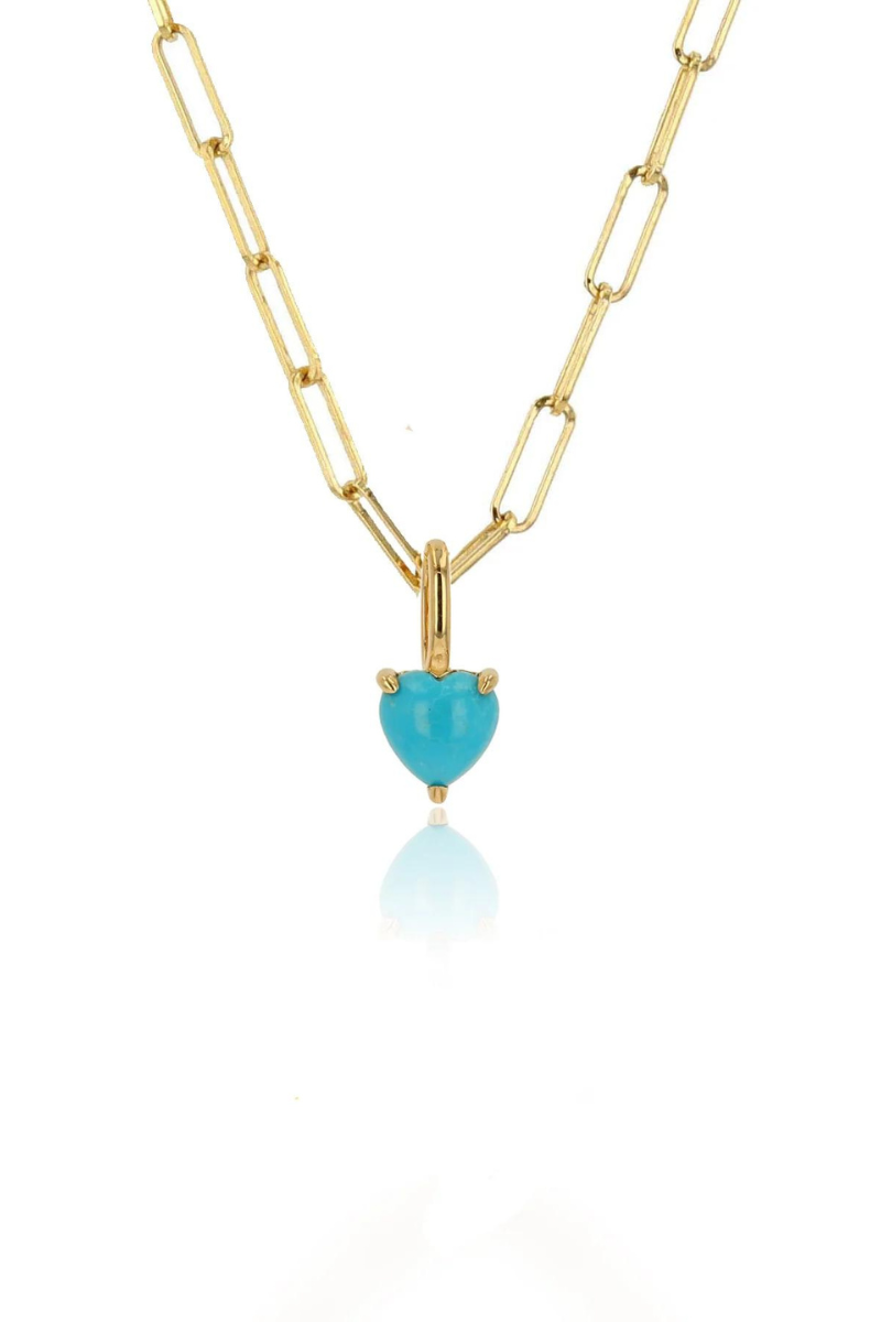 Rachel Reid Turquoise Heart Charm on thin paperclip chain