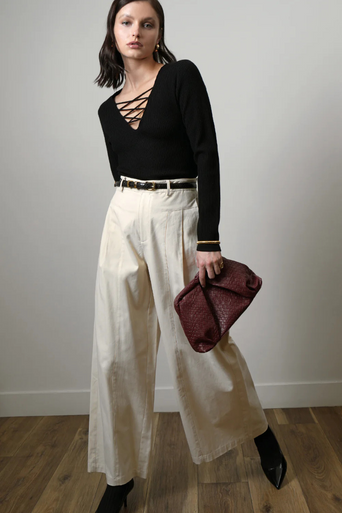 Greylin Hera Wide Leg Palazzo Twill Pant walking