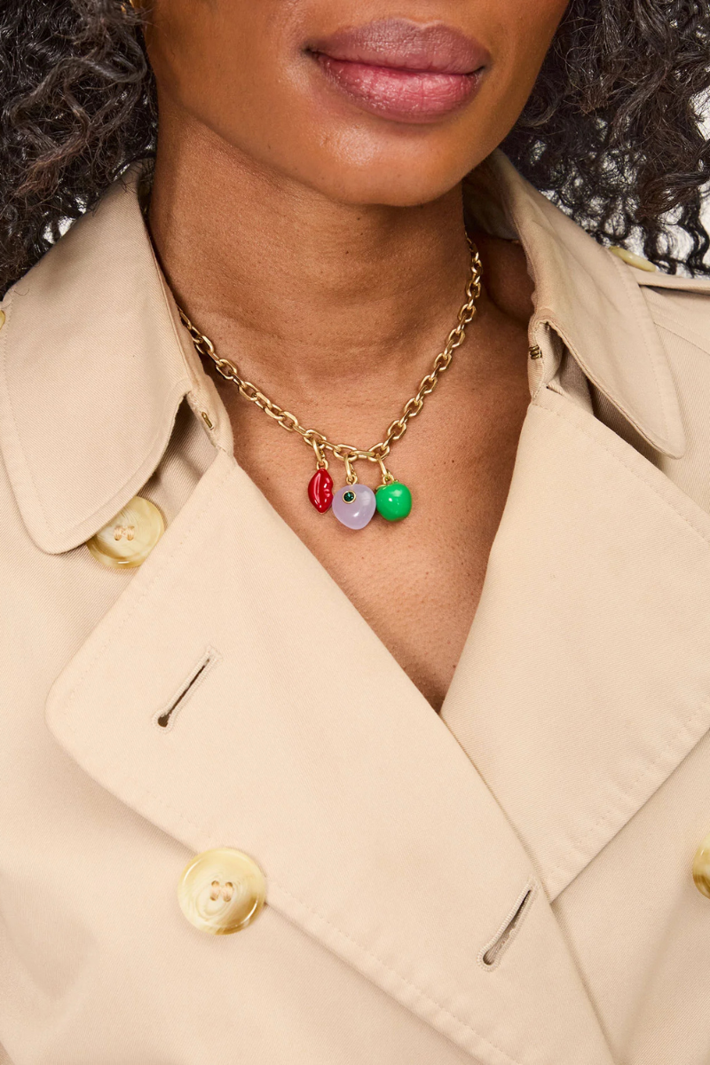 Clare V Lips Charm on necklace with other charms