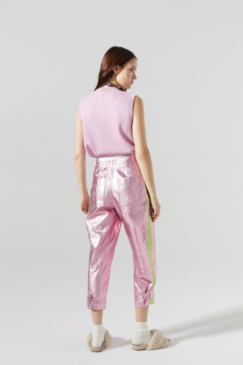 Lanhtropy Glitter Knitted Top in Pink full body back