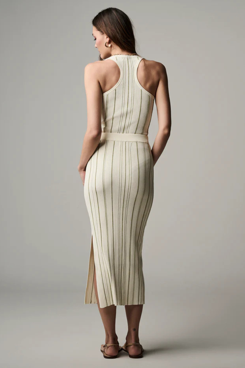 Hevron Peony Knit Skirt Sage Stripe full body back