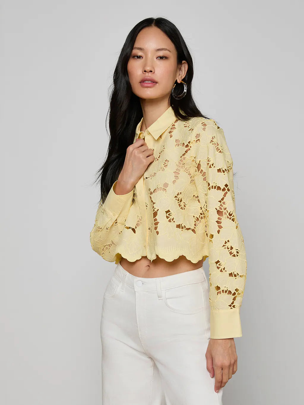 Seychelle Cropped Eyelet Blouse front view
