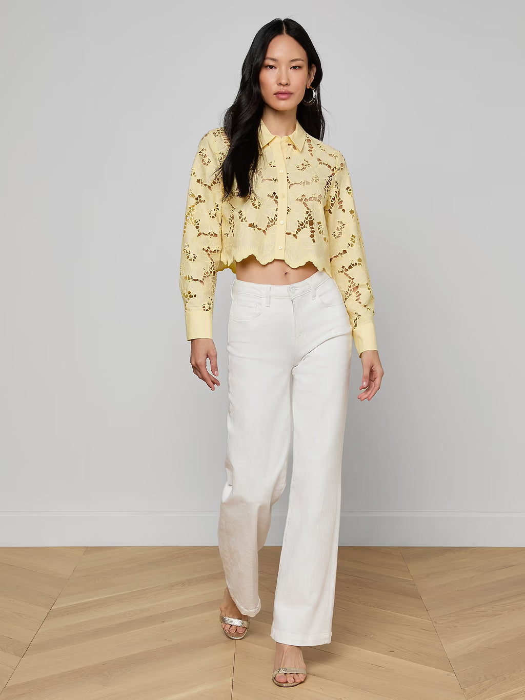 Seychelle Cropped Eyelet Blouse full body front