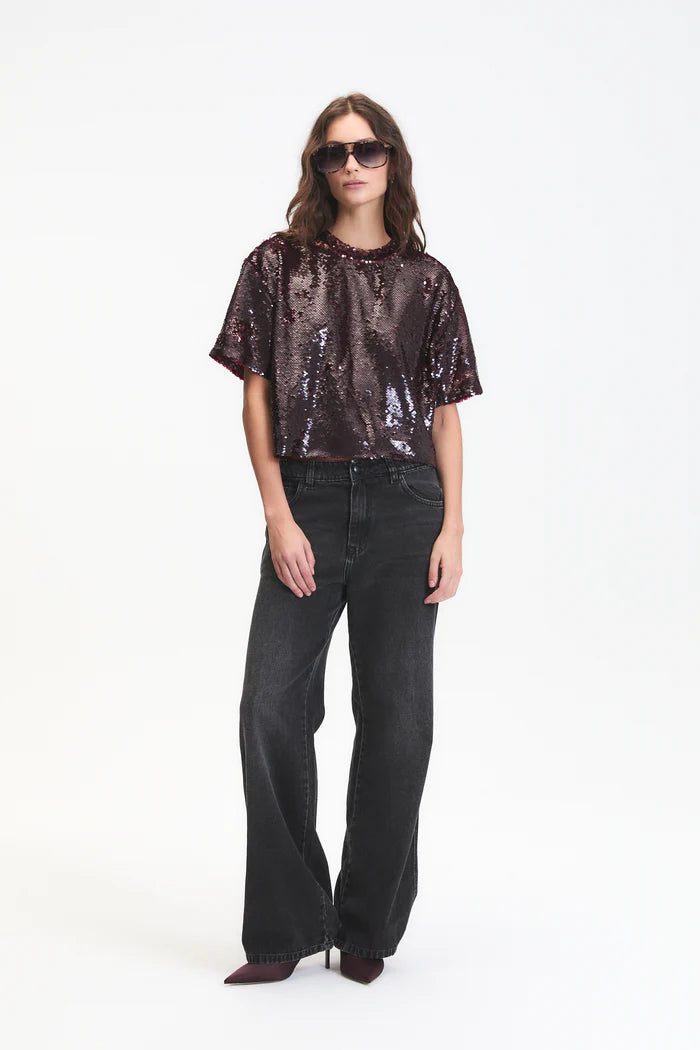 Logan Sequin Top full body with jeans