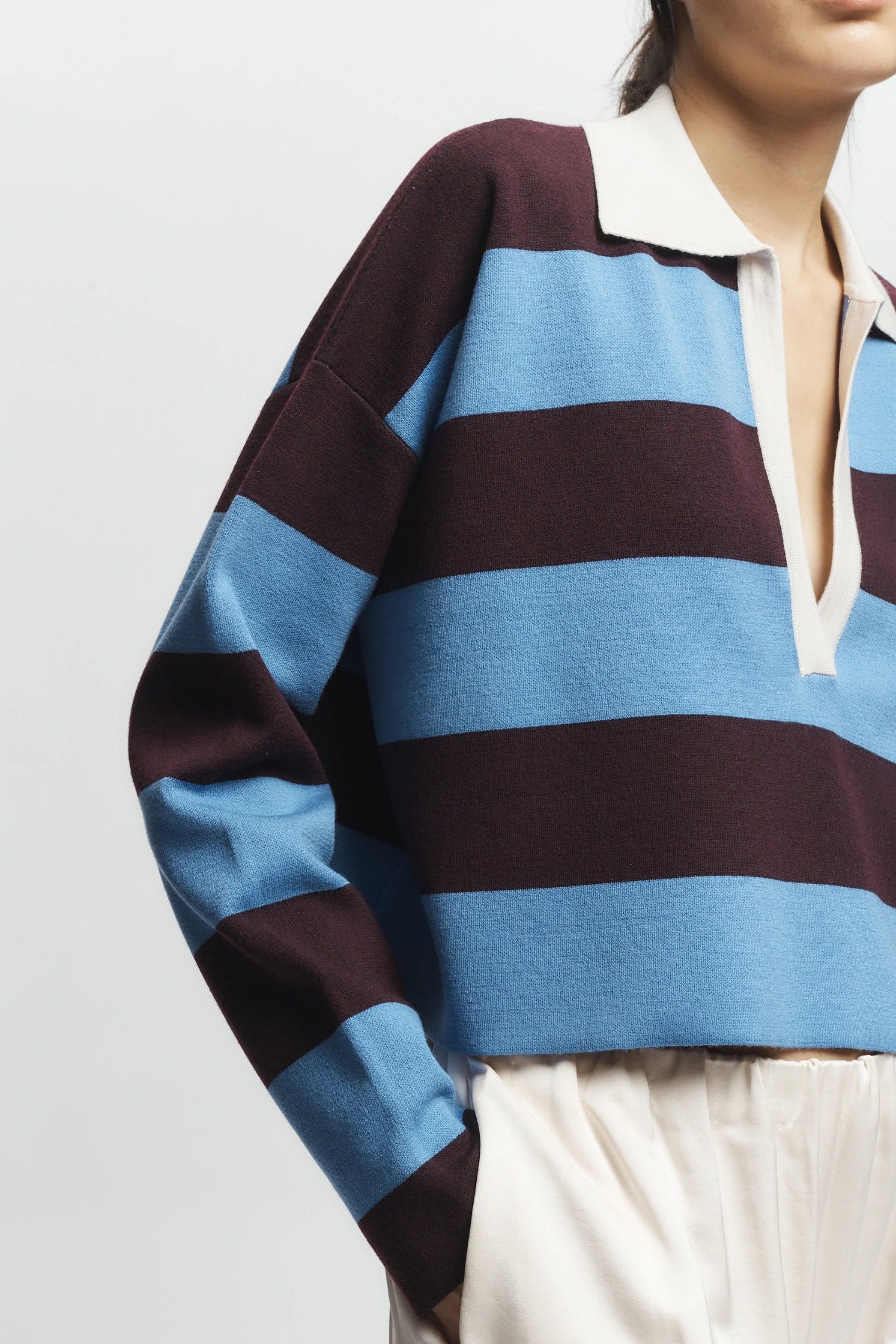 Samira Stripe Knot Polo Burgundy/Blue close up