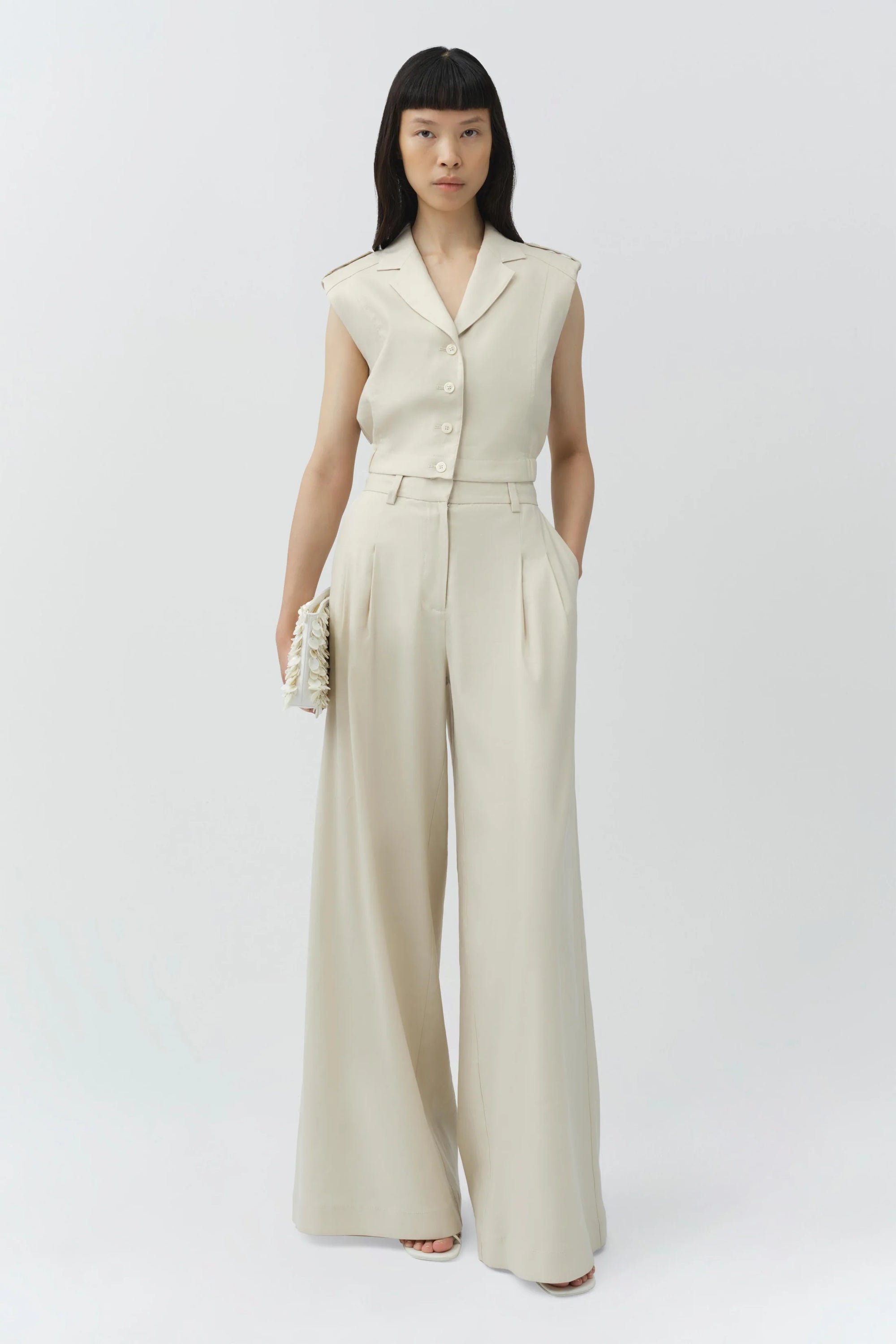 York Cropped Linen Vest full body front