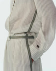 Wilson Pinstripe Pant and Lanette Pinstripe Blouse super close up side