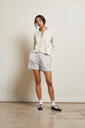 Perfect White Tee Riley Woven Stripe Short full body