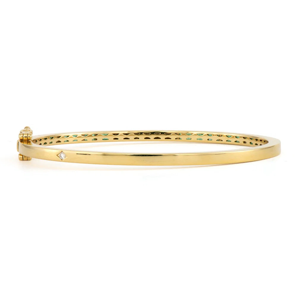 Emerald Diamond Baguette Bangle back view on white background