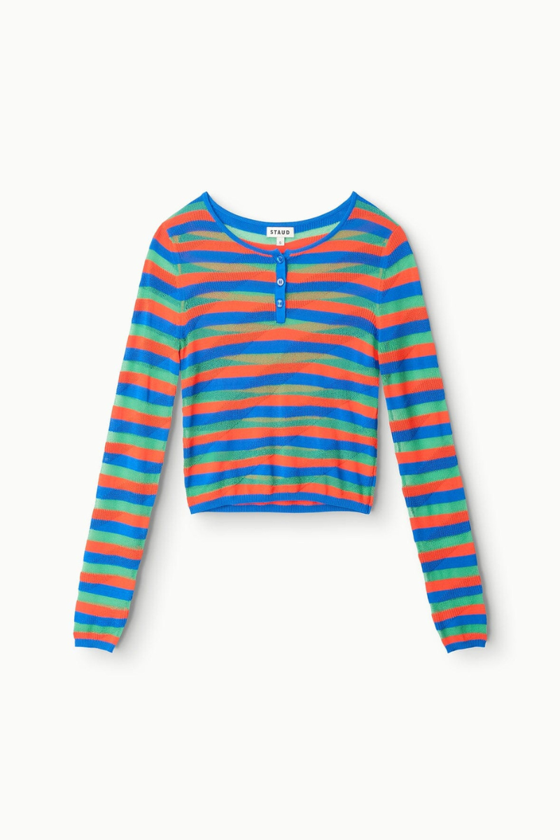 Staud Roscoe Stripe Top laid flat