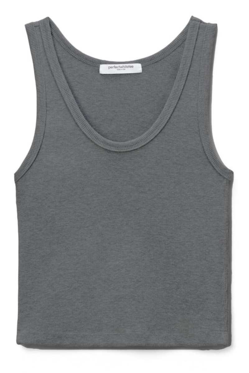 Perfect White Tee Blondie Tank in Dark Heather Grey laid flat