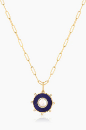 Thatch Soleil Lapis and Mother of Pearl Charm on basic chain
