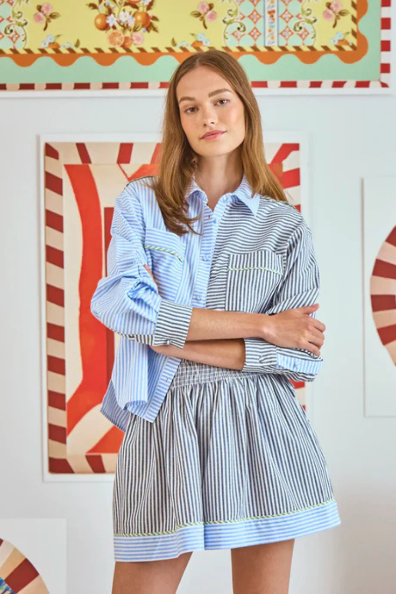 Hunter Bell Hudson Stripe Shirt front, arms crossed