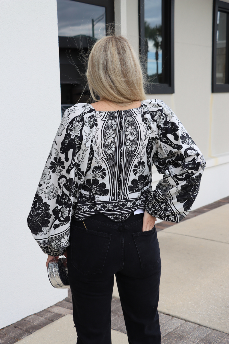 Farm Rio Placed Floral Print Long Sleeve Blouse back