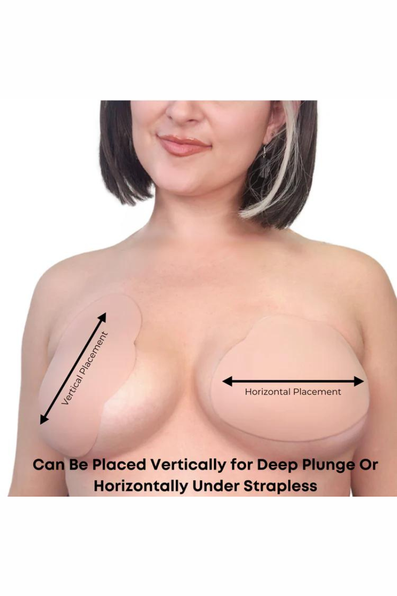 Bring It Up Clear Breast Shaper A/B shown in use horizontally and vertically