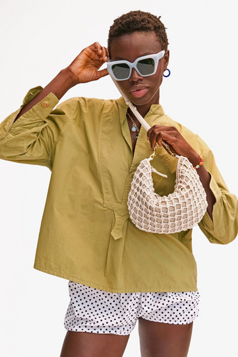 Clare V Lune Knot Woven Leather Bag with longer strap