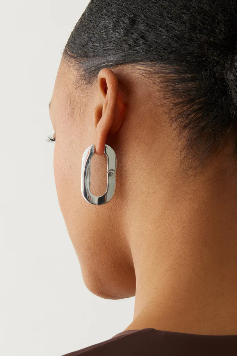 Jenny Bird Mega U-link Earrings Silver on ear back