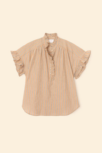 Xirena Brie Toffee Stripe Top flat lay front