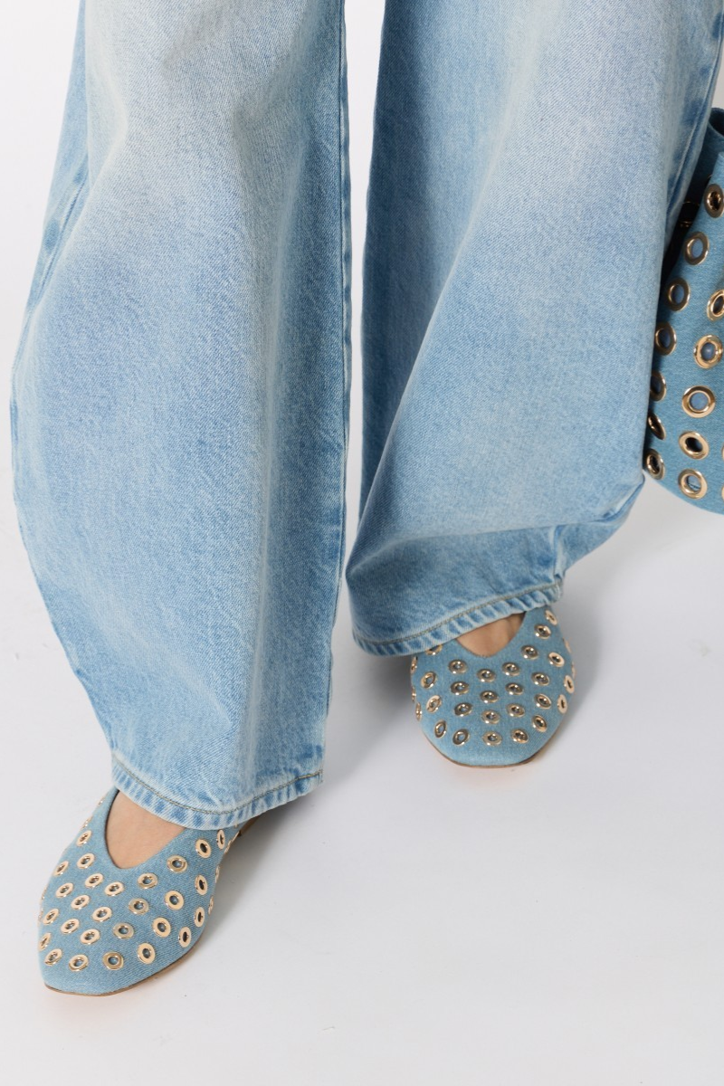 Berenice Aballerina Denim Stud Flats top view