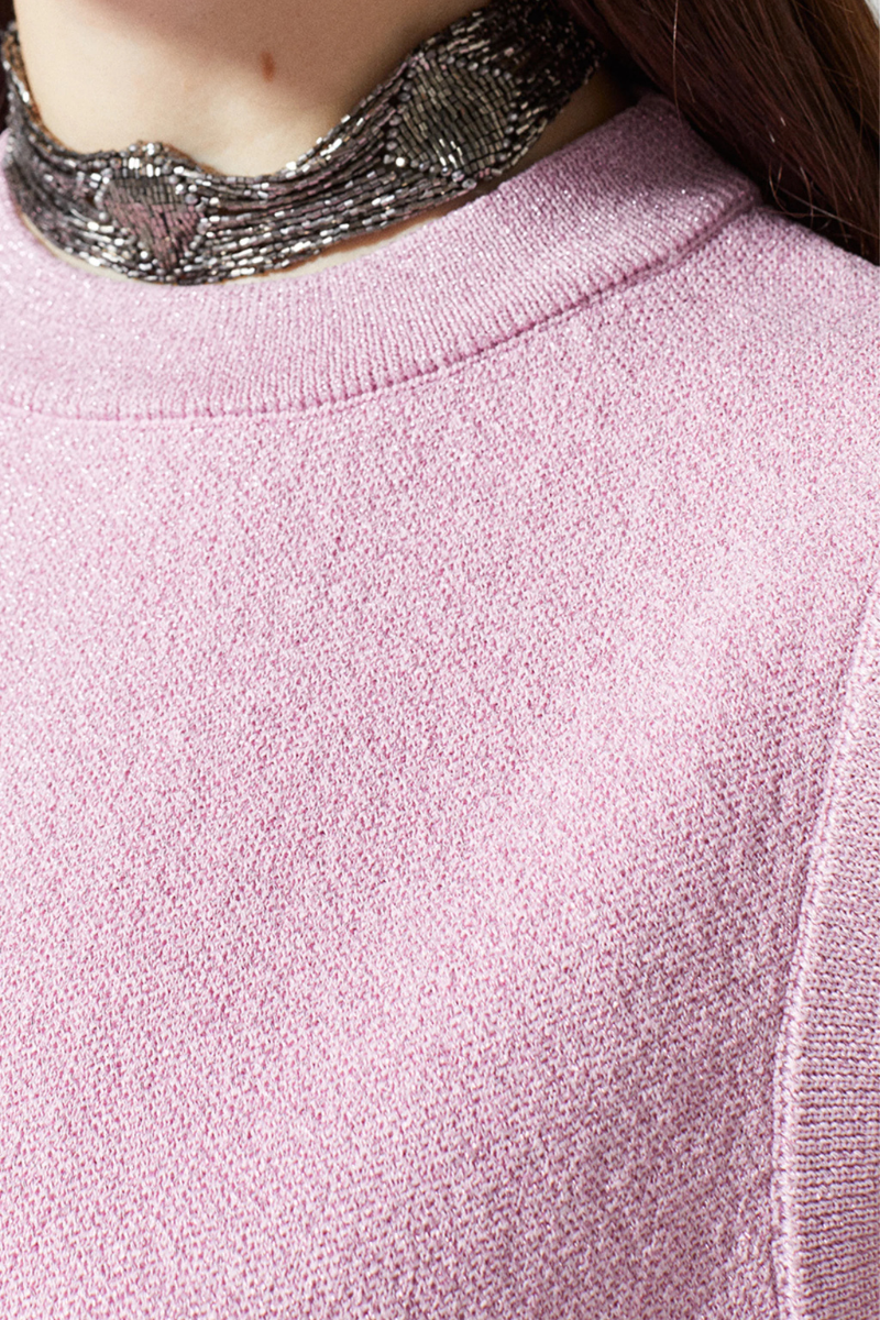 Lanhtropy Glitter Knitted Top in Pink close up