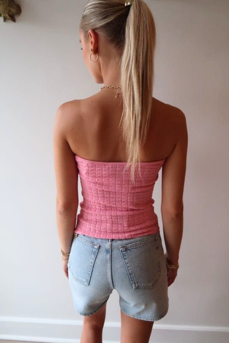 Essentiel Holo Strapless Knit Top in Fairy Tale back