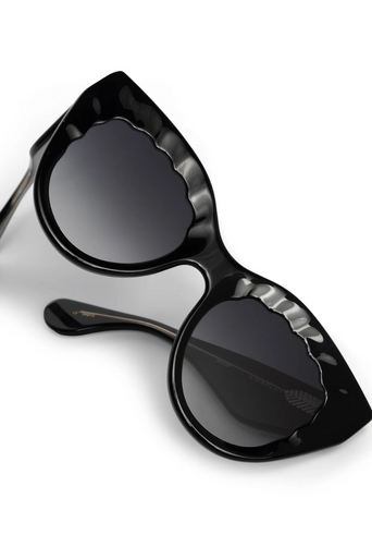 Krewe Charlotte Black + Black Crystal Sunglasses close up by itself