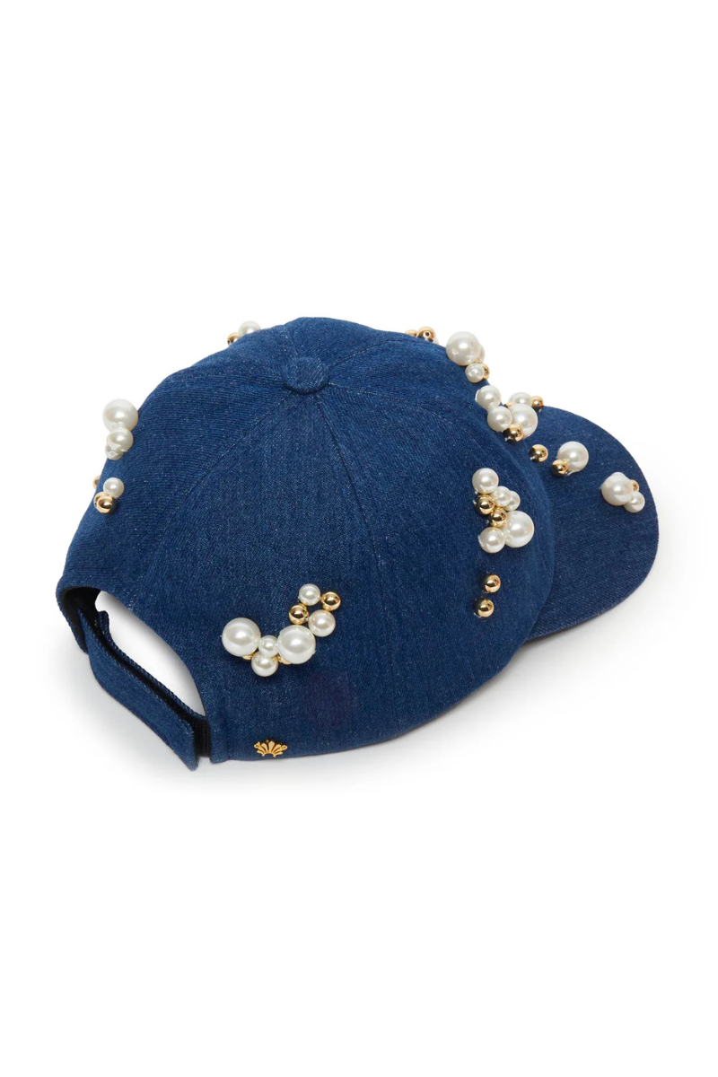 Lele Sadoughi Scattered Pearl Denim Hat back
