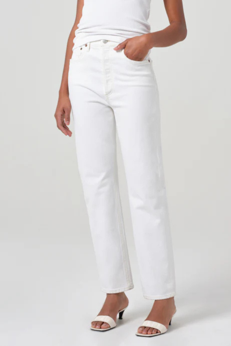 Agolde 90s Pinch Waist High Rise Straight in Marshmellow front view