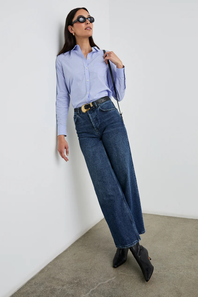 Rails Stina Stripe Button Down full body, tucked