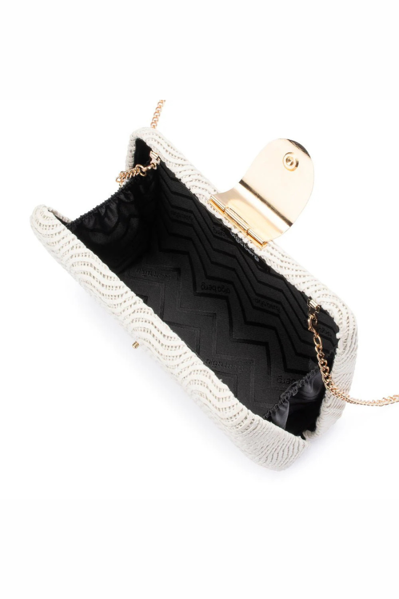 Lindy Woven Clutch top view, open