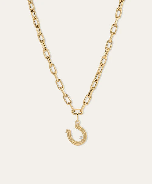 Groovy Diamond Horseshoe Hinged Charm on 5mm Italian link chain