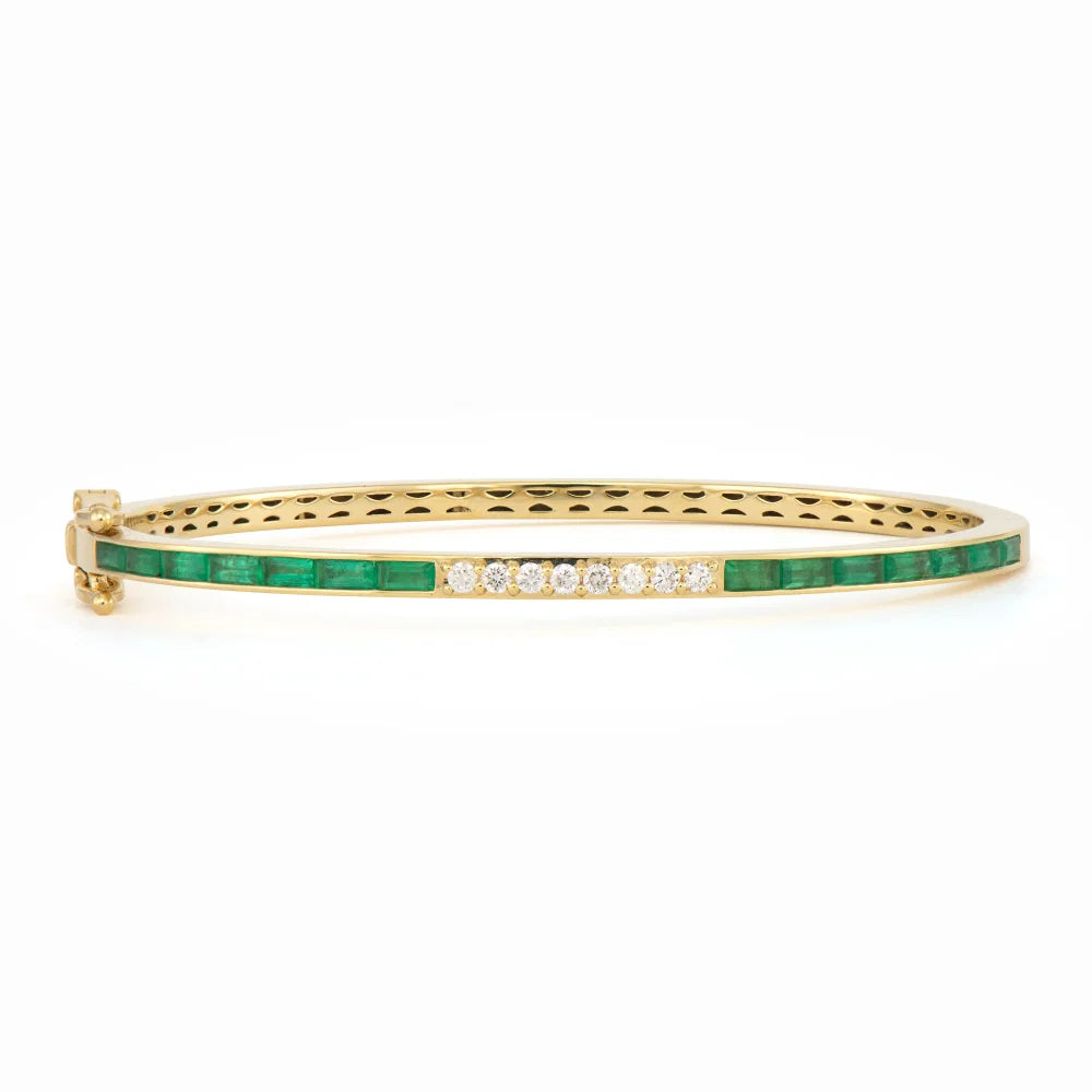 Emerald Diamond Baguette Bangle front view on white background