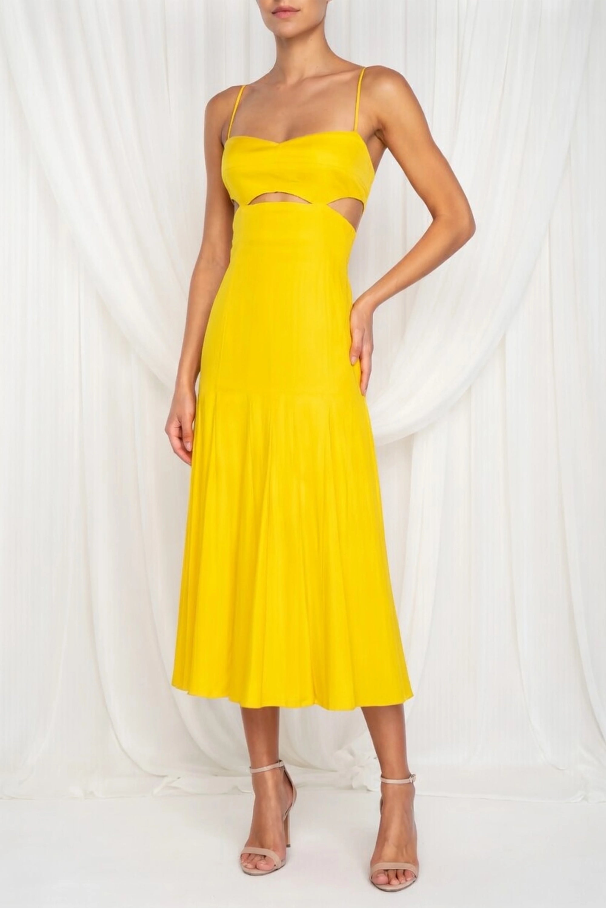 Erica Midi Dress full body front view of model with hand on hip