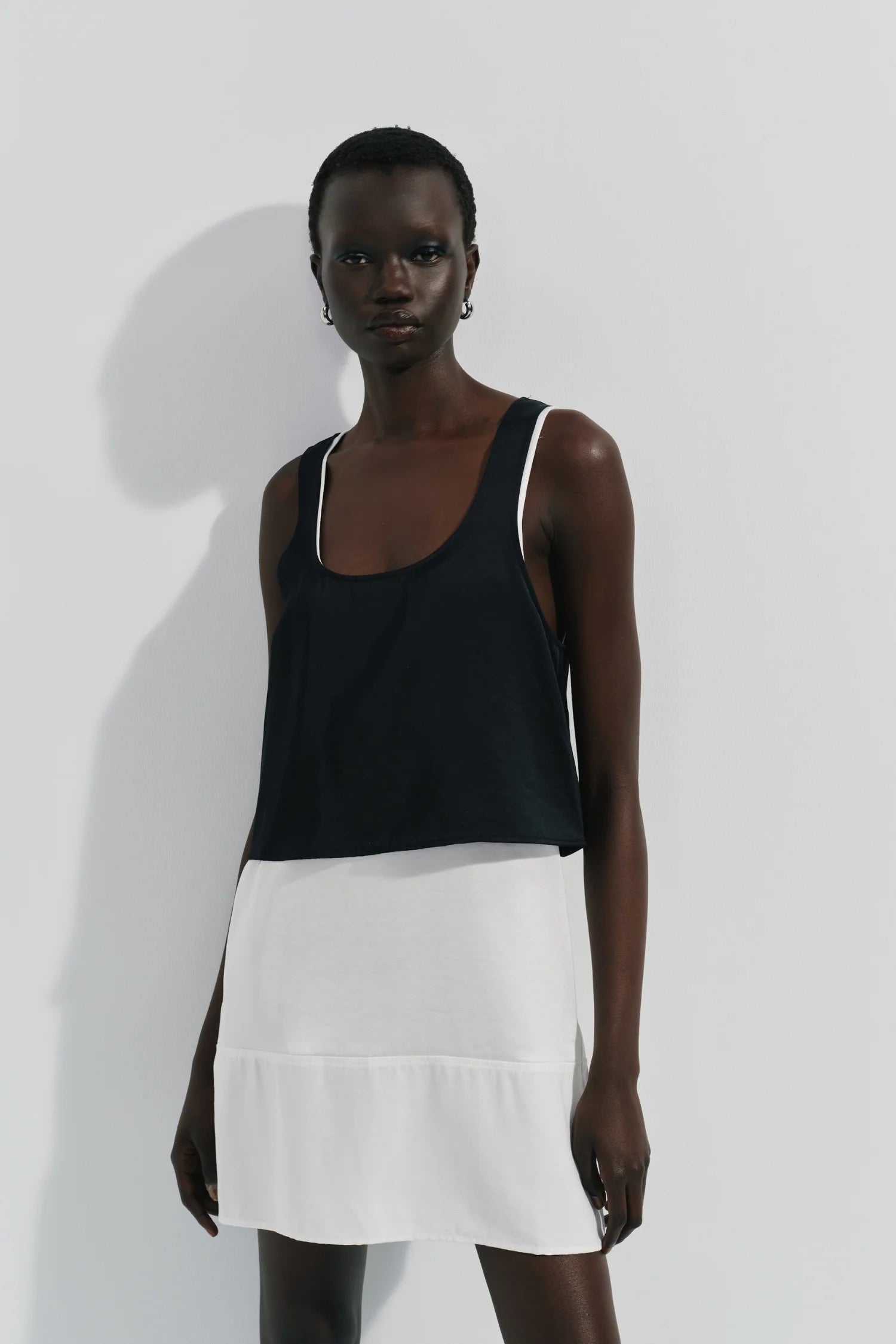 Lodi Cropped Tank Black over white dress