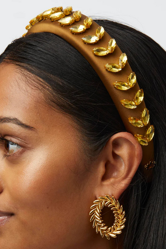 Lele Sadoughi Alice Wreath Headband close up on head