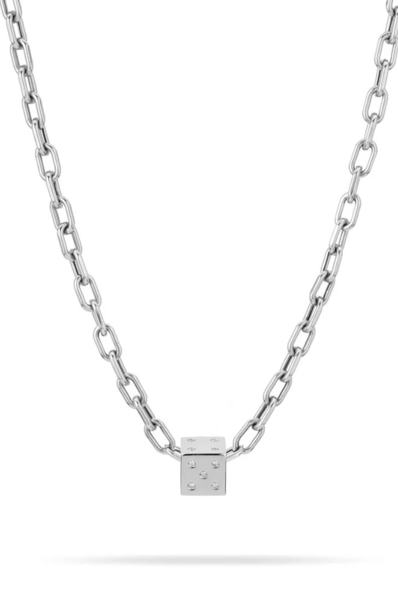 Adina Reyter Diamond Dice Big Bead Silver on chain