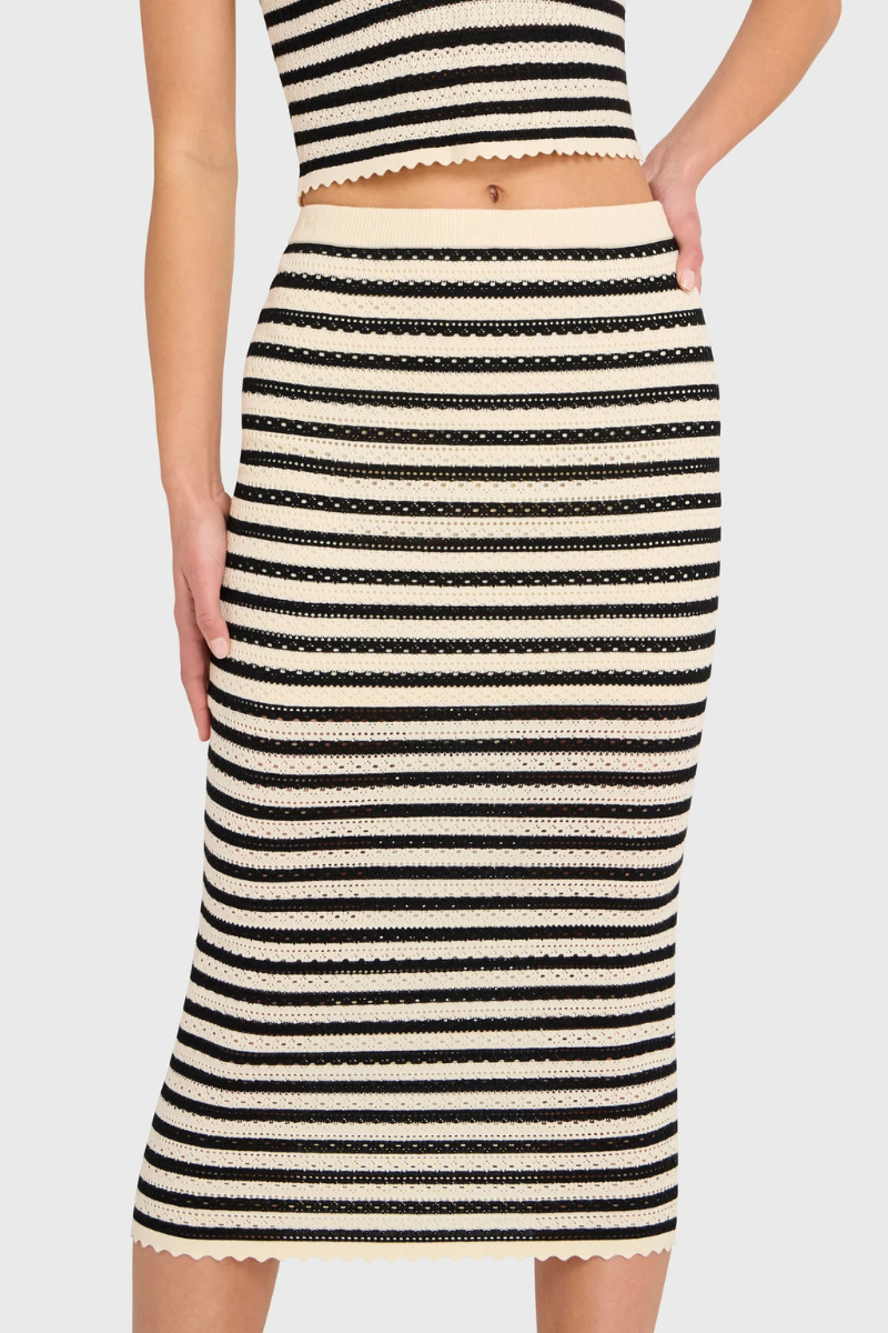 Amanda Uprichard Seine Stripe Midi Skirt close up front