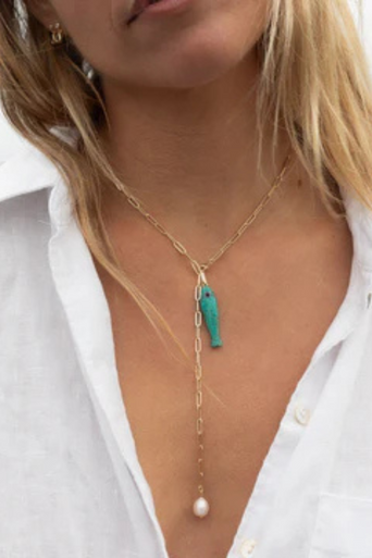 Thatch Fortuna Howlite Charm on model