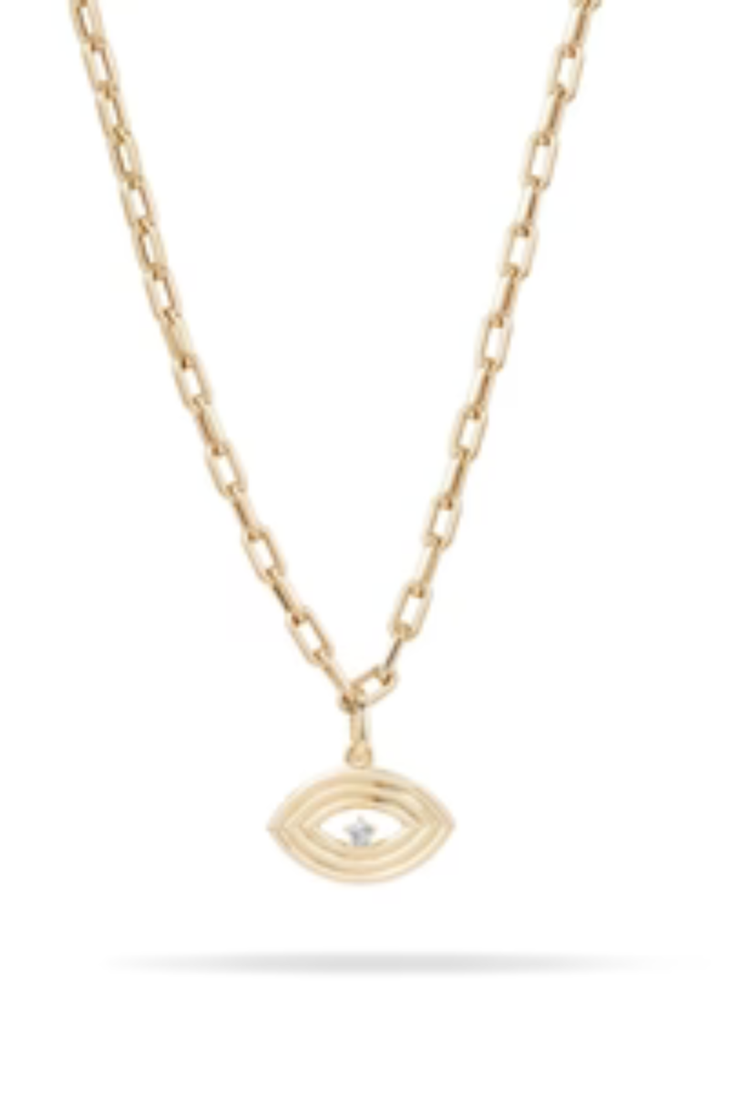 Adina Reyter Groovy Large Diamond Evil Eye Charm on small italian link chain