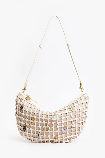 Clare V Lune Knot Woven Leather Bag with charms