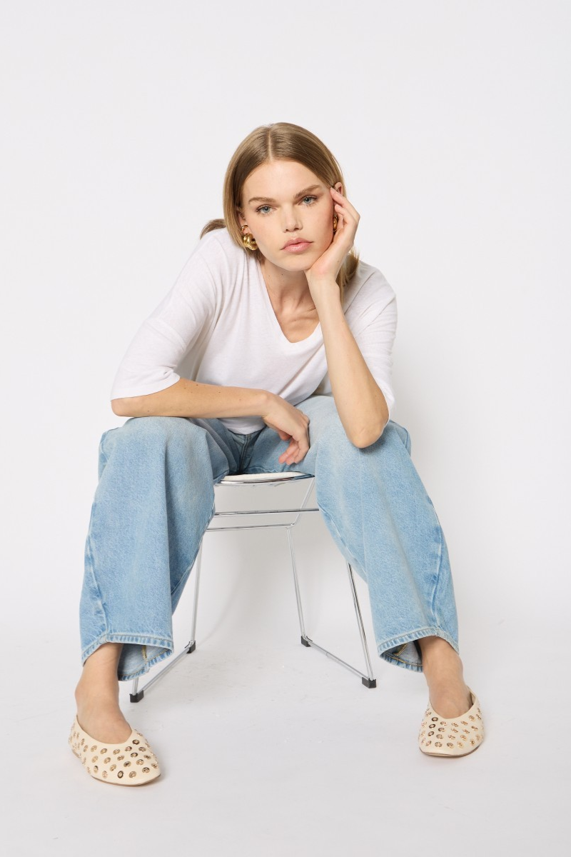 Berenice Aballerina Stud Flats model sitting