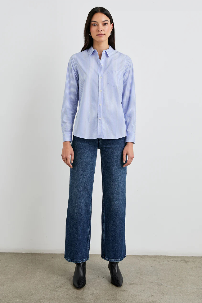 Rails Stina Stripe Button Down full body, untucked