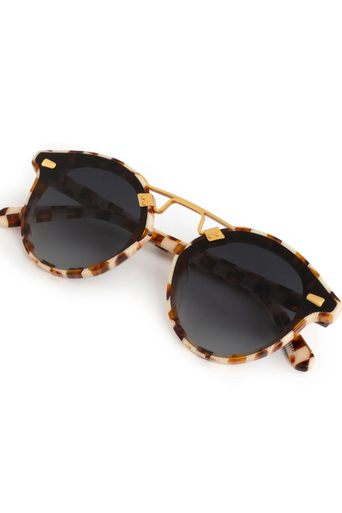 Krewe STL Nylon Caffe 24k Sunglasses folded, by itself